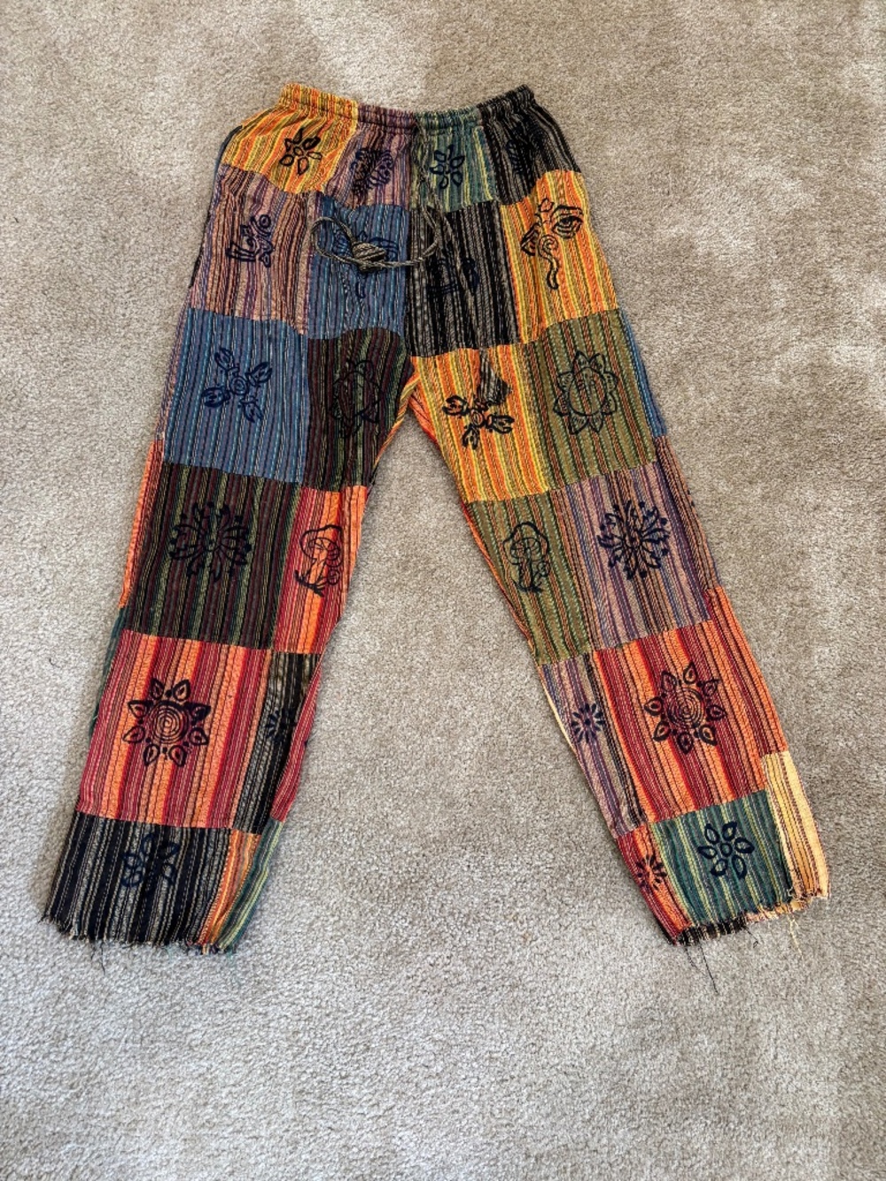 Colorful pants made in Nepal, full length, 100% cotton, XL